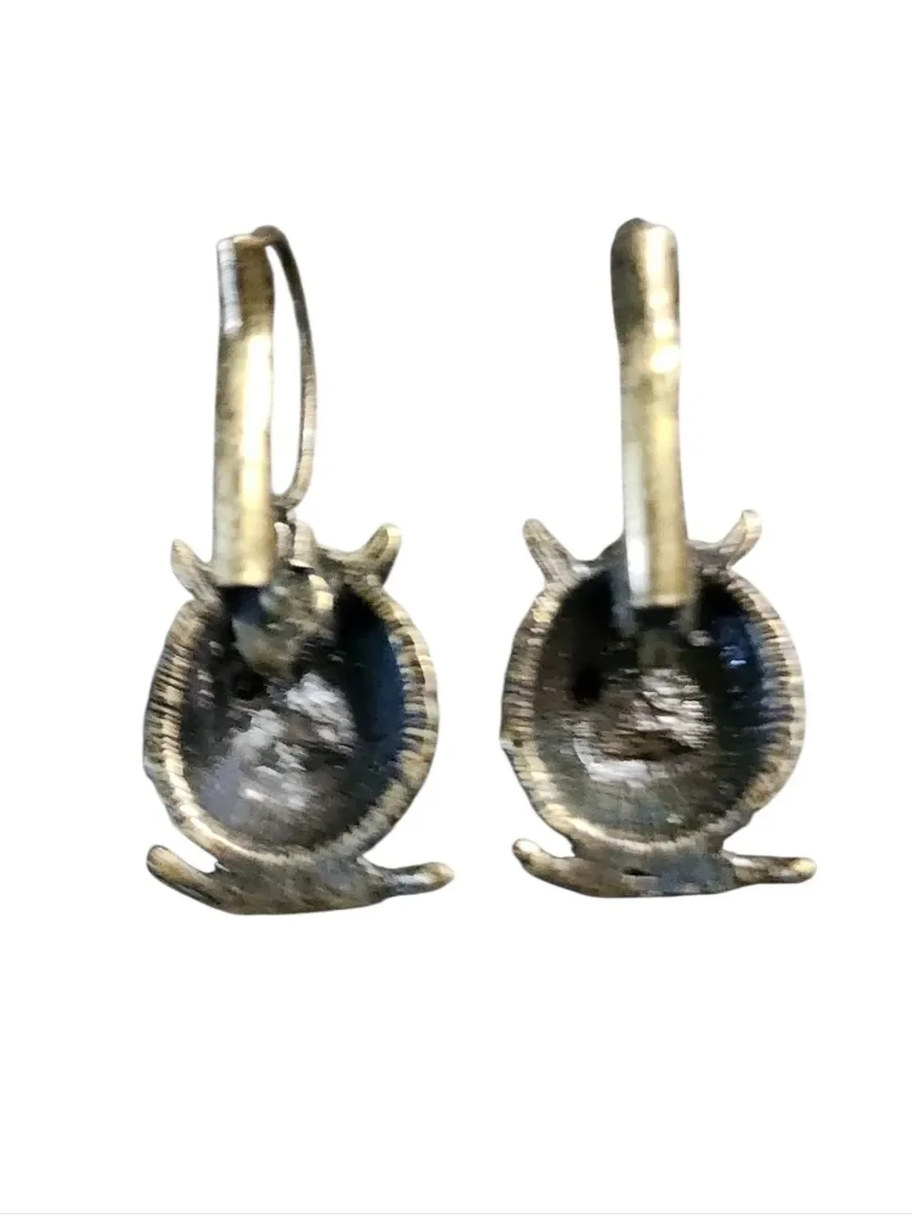 Bronze Tone Black and Clear Crystal Owl Drop Earrings